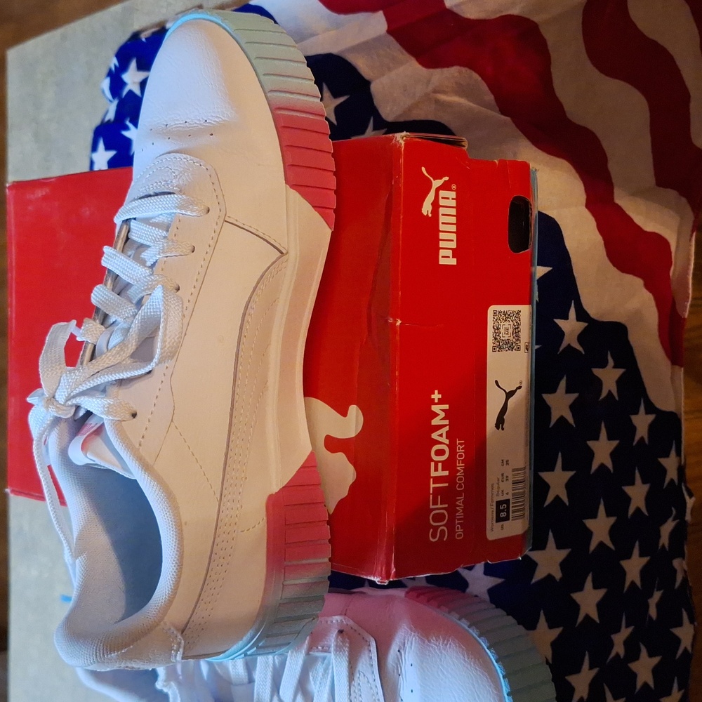 Womens Puma Carina 2.0 Fade, Size US 8.5, Color: Puma White-White-Sunset Pink